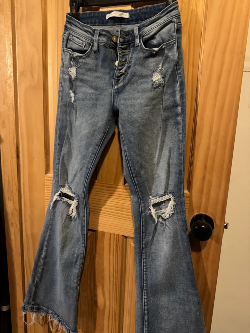 Altar'd State Medium Blue Distressed Flare Jeans